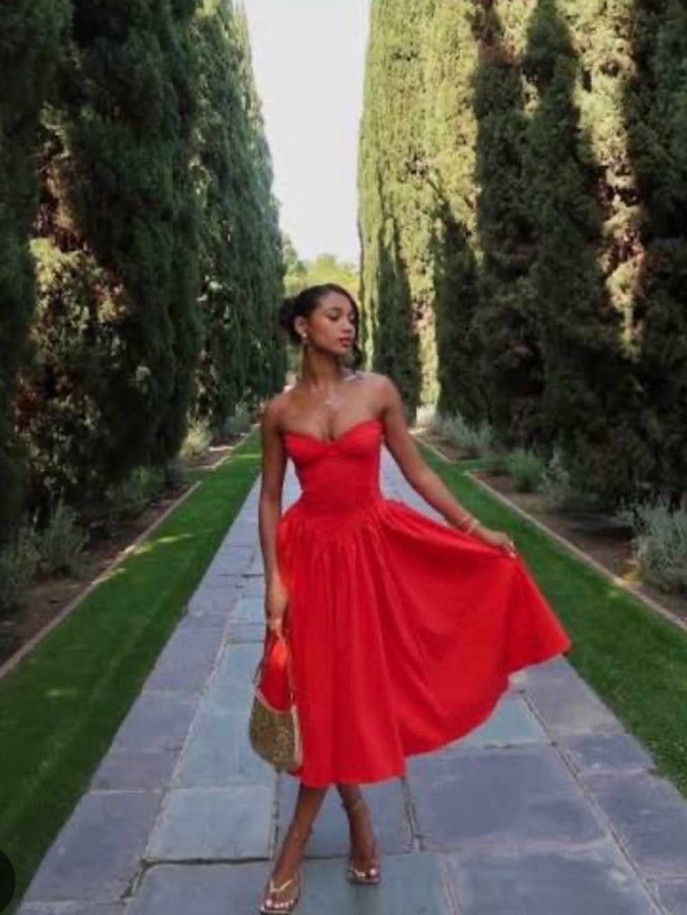 House of CB Red Strapless Midi Dress